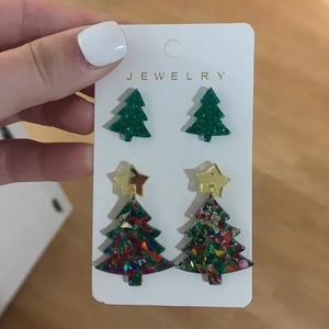 Two pairs of Christmas tree acrylic earrings